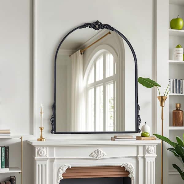 Elevatehome 20 in. W x 26 in. H Antique Black Arched Framed Accent Dresser Mirror Accent Wall Decorative Mirror