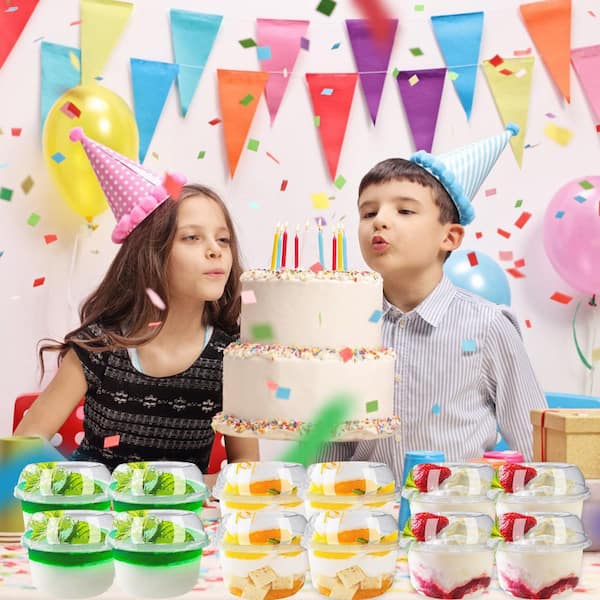 Wudkey 4.72 in. 12 fl. oz. Clear Plastic Dessert Cups with Lids & Spoons, Disposable Snack Bowls for Ice Cream Cake (Set of 50)