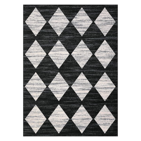 Modern Geometric Diamond Soft Non-slip Thin Washable Foldable Bedroom Laundry Home Decor Blalck 5 ft. x 7 ft. Area Rug
