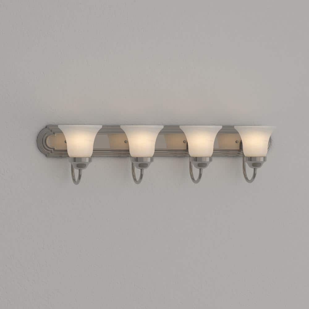 Brushed Nickel 4-Light Bath Vanity with Alabaster Glass Shades