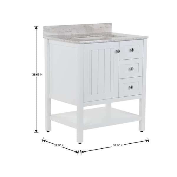 Lanceton 31 in. Single Sink White Bath Vanity with Winter Mist Cultured Marble Top (Assembled)
