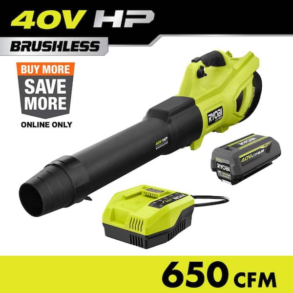 40V HP Brushless Whisper Series 160 MPH 650 CFM Cordless Battery Leaf Blower with 4.0 Ah Battery and Charger