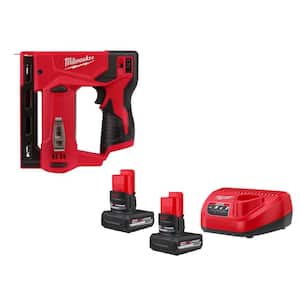 M12 12-Volt Lithium-Ion Cordless 3/8 in. Crown Stapler with M12 Compact 2.0 Ah Battery (2-Pack) Starter Kit and Charger
