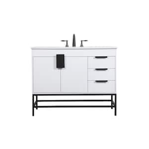 Simply Living 42 in. W x 22 in. D x 33.5 in. H Bath Vanity in White with Ivory White Engineered Marble Top