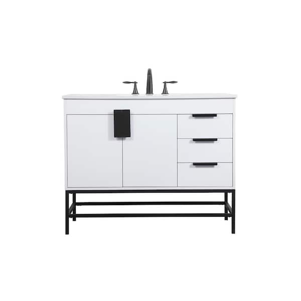 Unbranded Simply Living 42 in. W x 22 in. D x 33.5 in. H Bath Vanity in White with Ivory White Engineered Marble Top