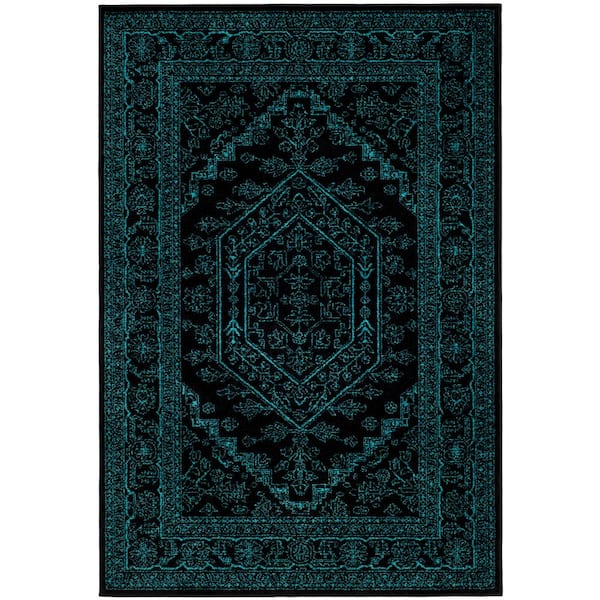 SAFAVIEH Adirondack Black/Teal 4 ft. x 6 ft. Border Medallion Area Rug