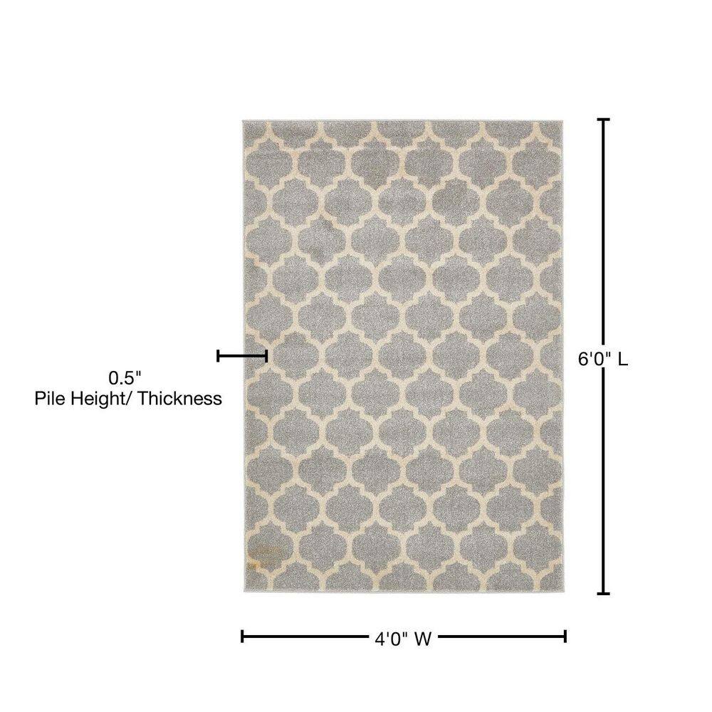 Elegant Light Grey Trellis 4' x 6' Synthetic Indoor Area Rug