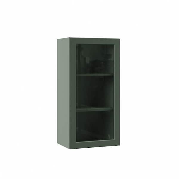 Hampton Bay Designer Series Melvern 18 in. W x 12 in. D x 36 in. H Assembled Shaker Wall Kitchen Cabinet in Forest with Glass Door