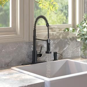 Single-Handle Kitchen Faucet with Pull Down Sprayer Kitchen Faucet with Soap Dispenser in Matte Black