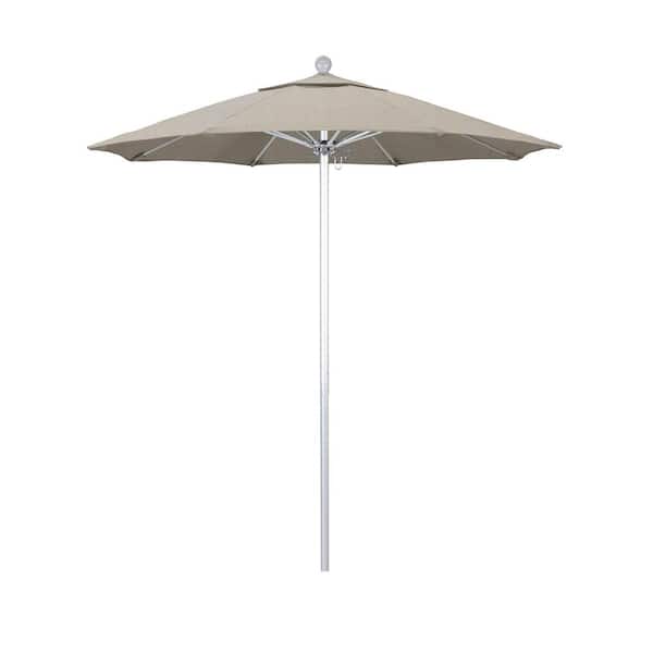 California Umbrella 7.5 ft. Silver Aluminum Commercial Market Patio Umbrella with Fiberglass Ribs and Push Lift in Woven Granite Olefin