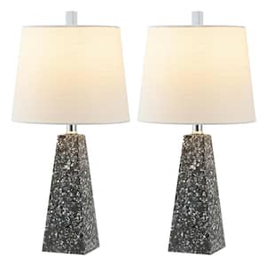 Owen 20.5 in. Contemporary Resin LED Table Lamp Set with Linen Shade and Resin Base, Dark Gray Terrazzo (Set of 2)