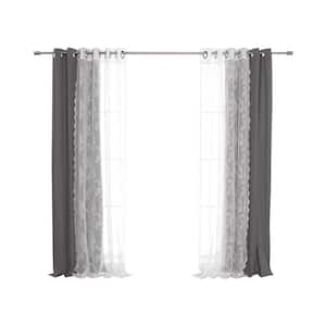 52 in. W x 96 in. L Rose Sheers and Linen Textured Grommet Blackout Curtains in Dark Grey
