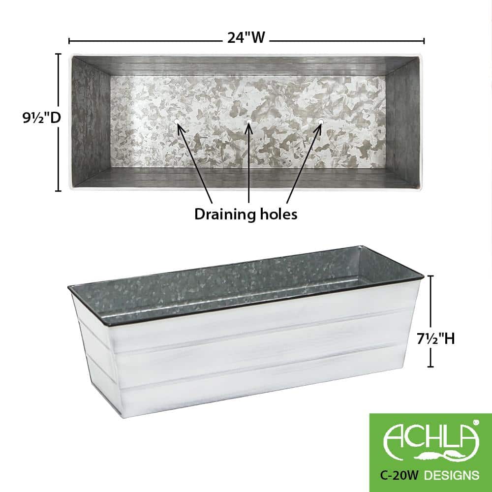 Medium Cape Cod White Galvanized Steel Flower Box Planter