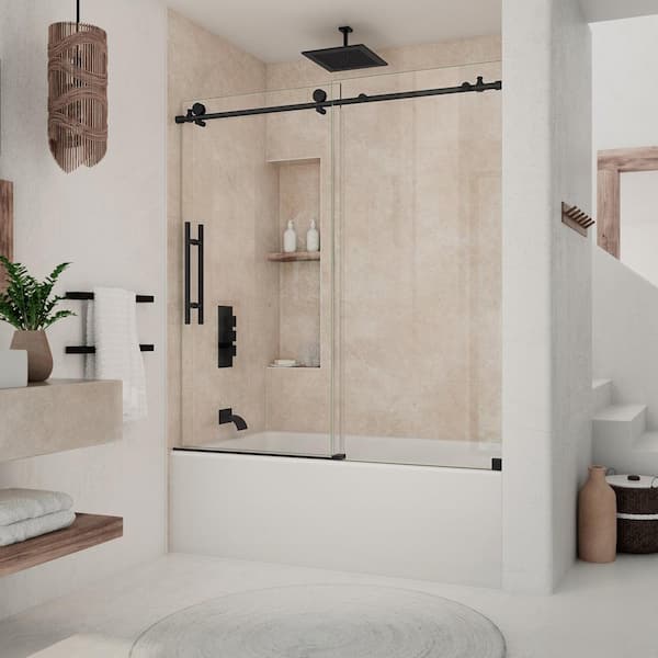 DreamLine Continuum 59in. W x 62in. H Sliding Tub Door in Matte Black with Clear Glass