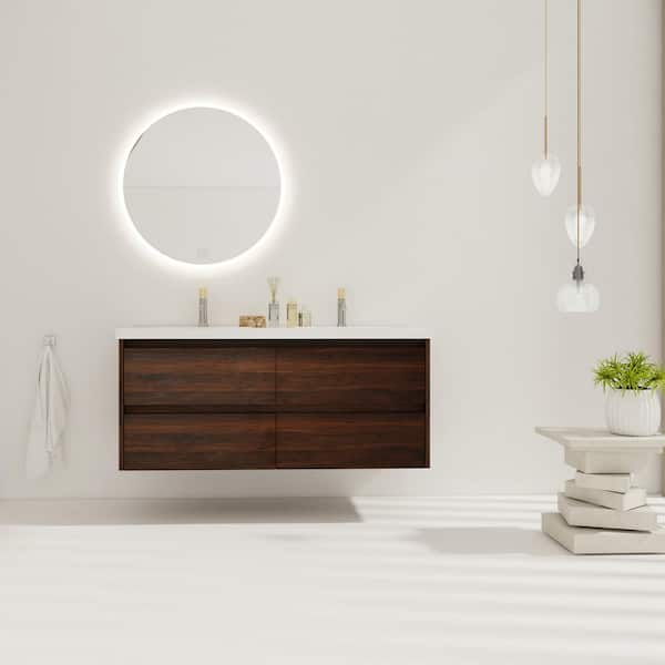 48 in. W x 18 in. D x 21 in. H Double Sink Wall Mounted Bath Vanity in California Walnut with White Cultured Marble Top
