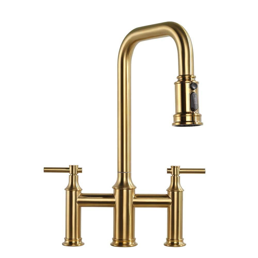 Double Handle Bridge Kitchen Faucet with Advanced Spray in Gold price history on PriceWatchPro