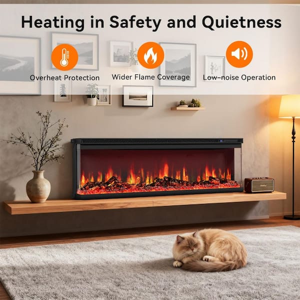 FUFU&GAGA 60 in. Wall-Mount 3-Sided Electric Fireplace in Black