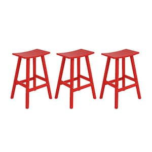 Franklin Red 29 in. HDPE Plastic Outdoor Patio Backless Bar Stool (Set of 3)