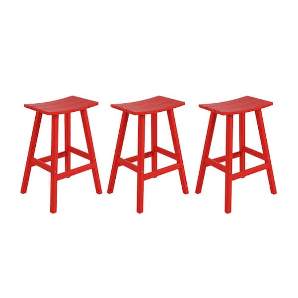 WESTIN OUTDOOR Franklin Red 29 in. Poly HDPE Fade Resistant Outdoor Patio Saddle Seat Pub Height Bar Stool (Set of 3)