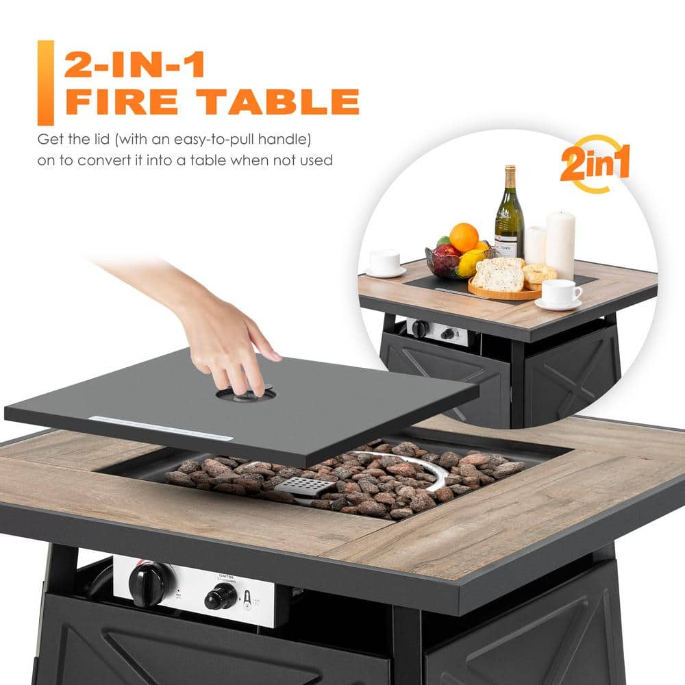 28 Inch Black Ceramic Gas Fire Pit Table with Cover
