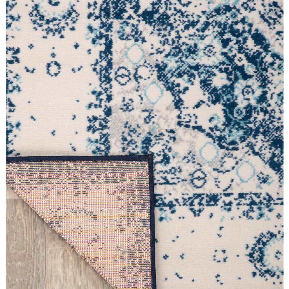 Blue Synthetic Reversible Medallion Runner Rug