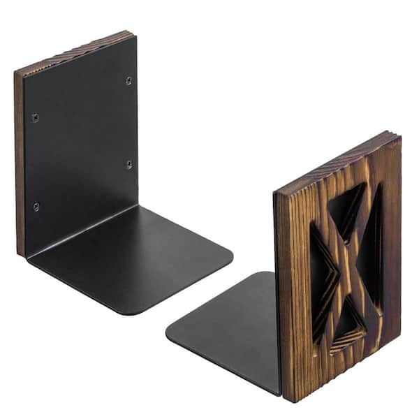 Brown 5 in. x 6 in. Wood Cutout X Design Bookend, 1 Pair