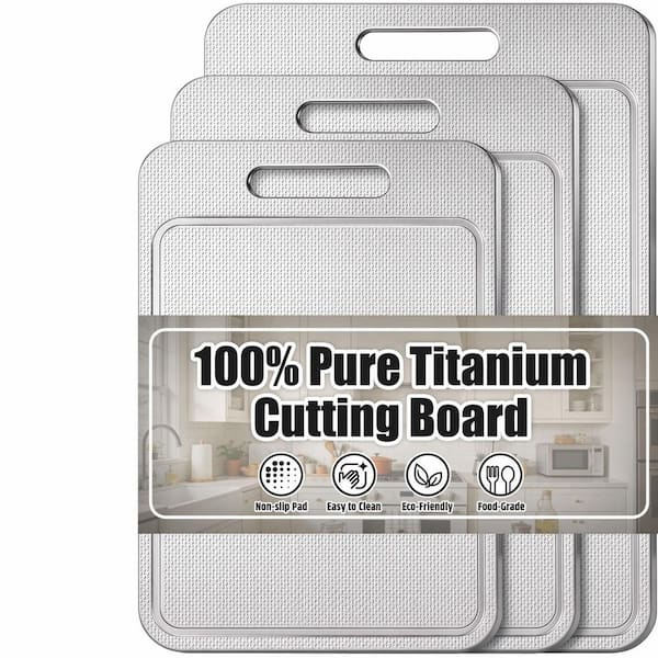 3PCS Silver Titanium Cutting Board Set Scratch Resistant Double Sided Non-slip Pad Dishwasher Safe Kitchen