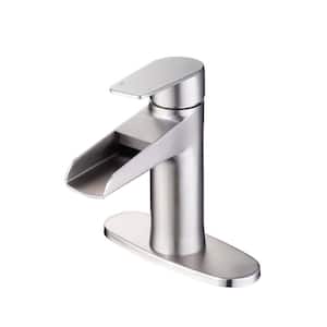 Modern Commercial Single Handle Bathroom Faucet Wide Mouth Spout in Brushed Nickel