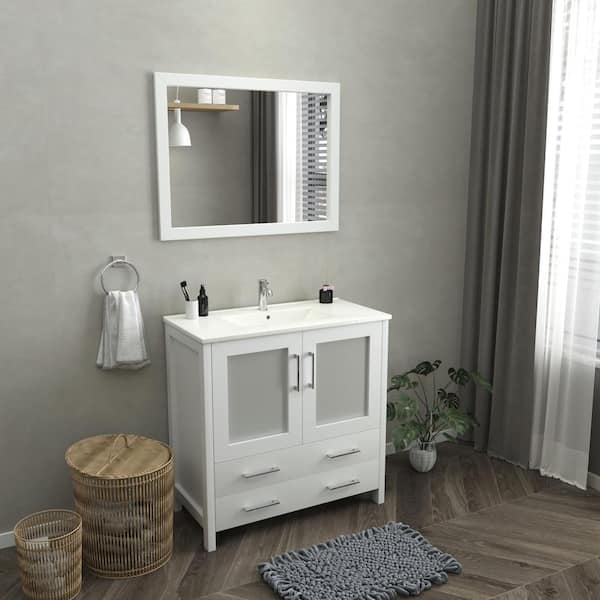 GLAM MARY WHITE VANITY WITH CLEAR GLASS TOP