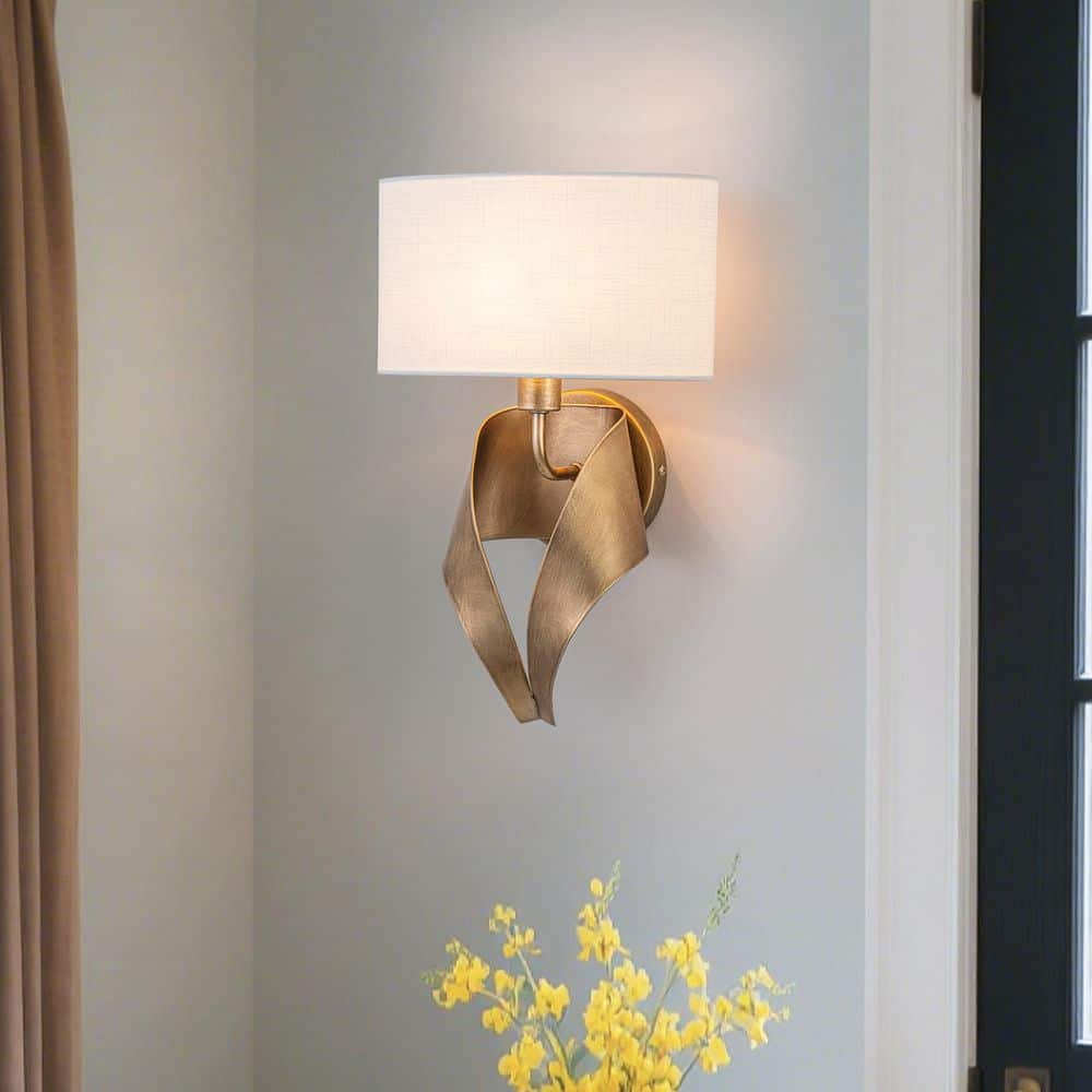 9.84 in. 2-Light Modern Classic Gold Metal Wall Sconce Bathroom Armed Wall Light with Oval Fabric Shade price history on PriceWatchPro