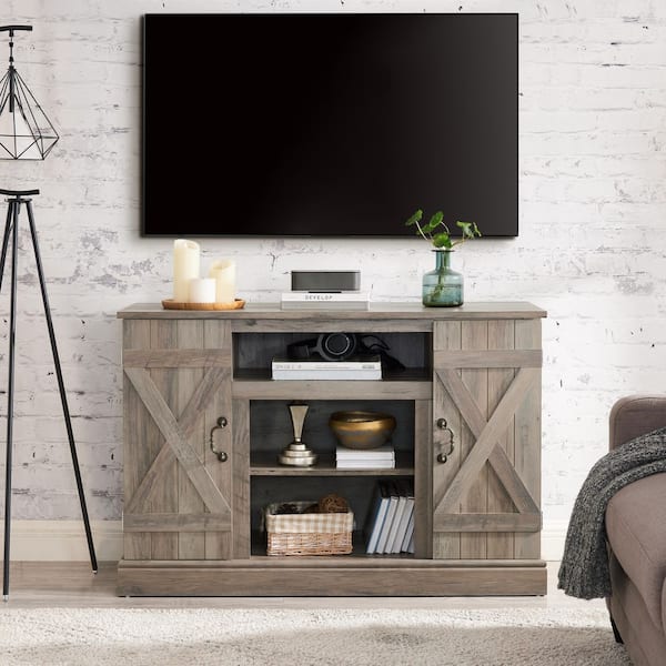 Gray Wash TV Stand Fits TV's up to 50 in. with Open and Closed Storage Space, Ashland Pine