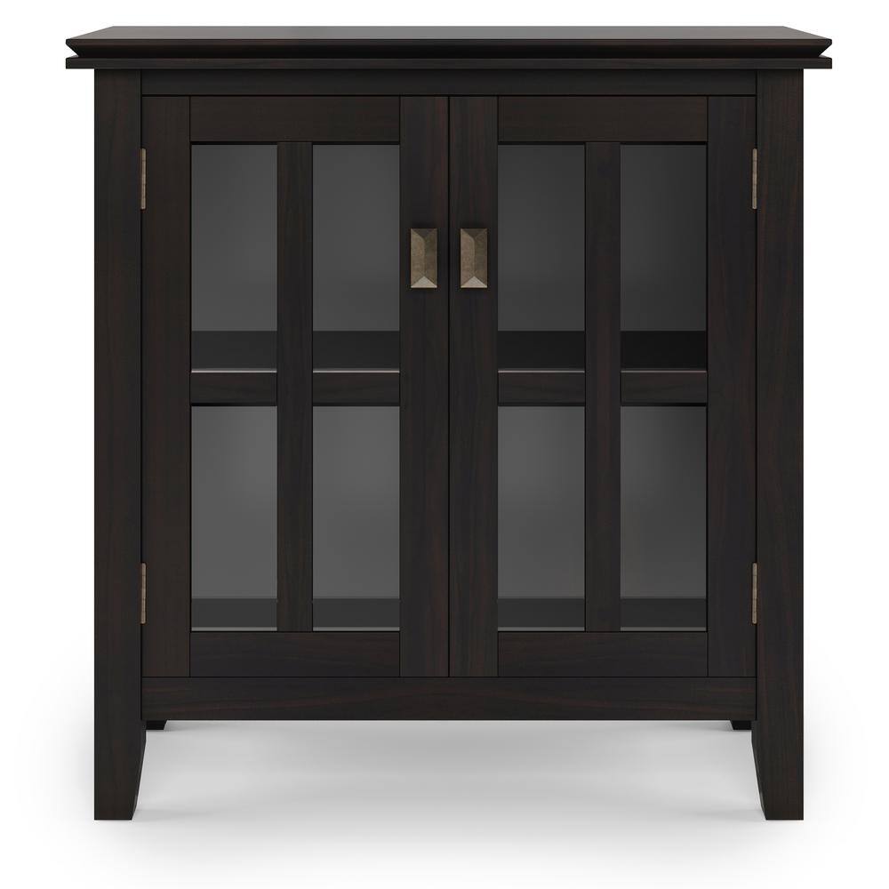Hickory Brown Solid Wood Low Storage Cabinet with Glass Doors