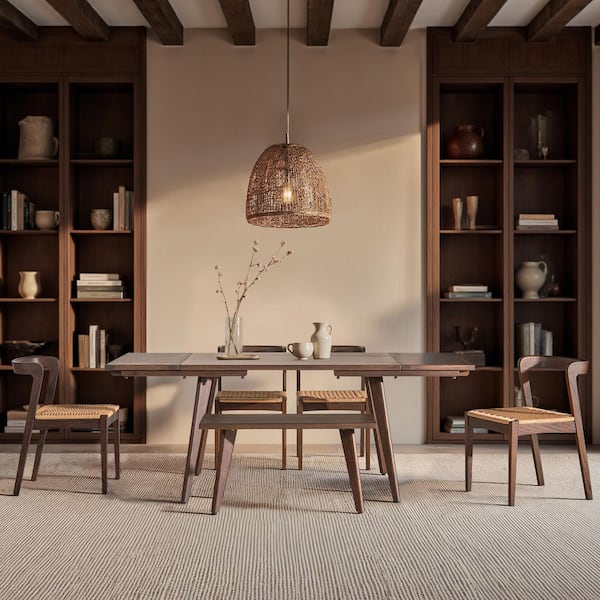 Capri 47-78.5 in. Solid Red Oak Wood Extendable Leaf 4 Legs Dining Table in Dark Natural Brown Seats 6