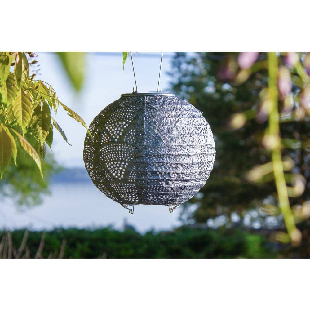 8'' Metallic Blue Solar Powered LED Outdoor Lantern