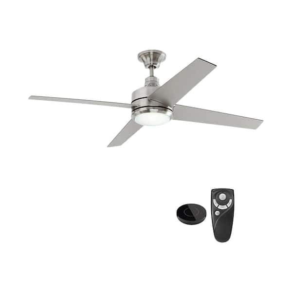 Home Decorators Collection Mercer 52 in. Integrated LED Indoor Brushed Nickel Ceiling Fan with Light Kit works with Google Assistant and Alexa