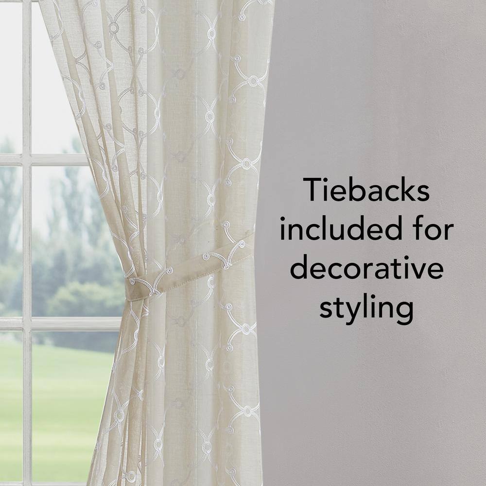 Selena Beige Embroidered Sheer Linen Window Panels, 38" x 84"
