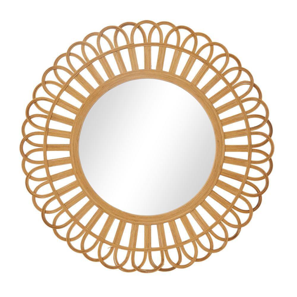 Litton Lane 35 in. x 35 in. Round Framed Brown Starburst Wall Mirror ...