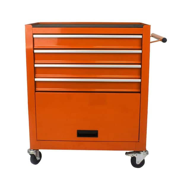 13 in. 4 Drawers Multifunctional Tool Chests With Wheels Orange Steel Tools and Tool Organizers Tool Cabinets Orange
