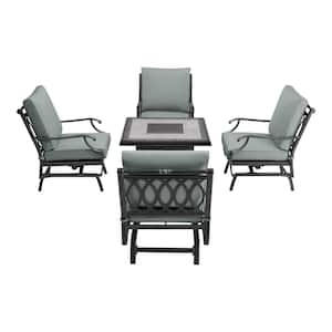 St. Charles 5-Piece Metal Motion Outdoor Fire Conversation Patio Set with Performance Acrylic fabric Cast Mist Cushions