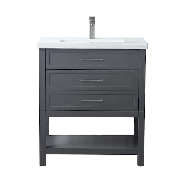 Arlo 30 in. W x 18 in. D x 34 in. H Bath Vanity in Dark Gray with White Ceramic Top