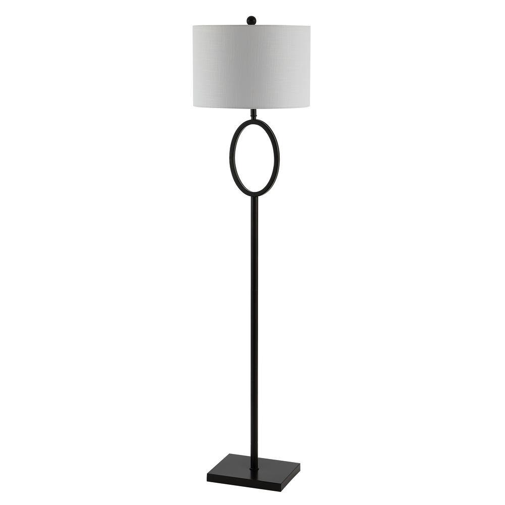 April 61" Oil-Rubbed Bronze Metal LED Floor Lamp with White Linen Shade