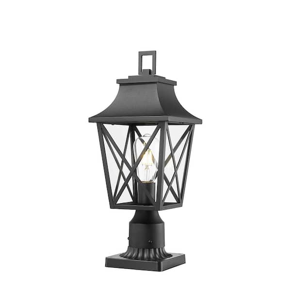 1-Light Black Aluminum Hardwired Outdoor Waterproof Post Light Set with No Bulbs Included and Glass