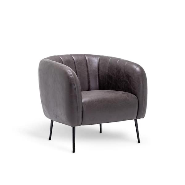 ELUXURY Black Faux Leather Channel Tufted Accent Chair