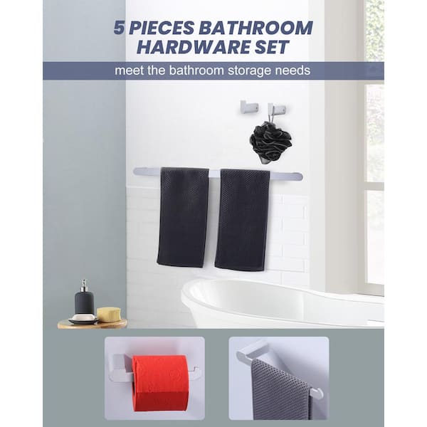 Wall Mounted 5-Piece Stainless Steel Bath Hardware Set, Bathroom Hardware Hanging Set in Brushed Nickel