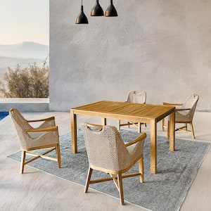 Sydney 5-Piece Teak Wood Outdoor Dining Set with Rectangular Dining Table Tan Cushion