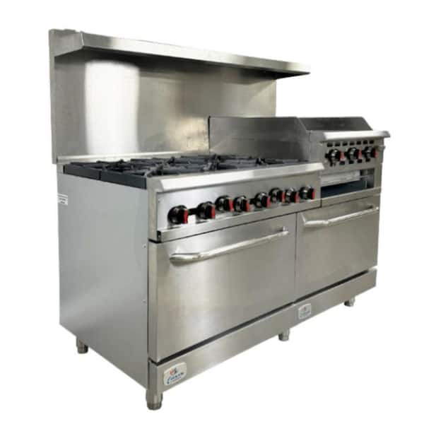 60 in. W 6 Burner Commercial Double Oven Gas Range and Griddle and Broiler in. Stainless Steel