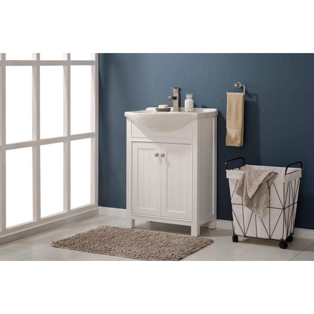 Marian 24" White Solid Hardwood Single Sink Vanity with Porcelain Top