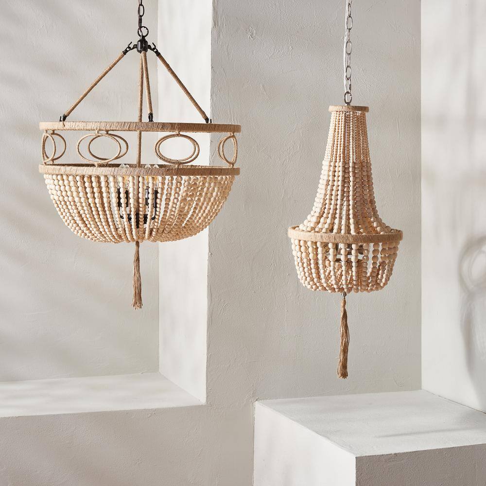 Bohemian Light Wood Beaded Empire Chandelier