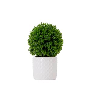 10 in. Green Artificial Boxwood Topiary Plant with Decorative Planter