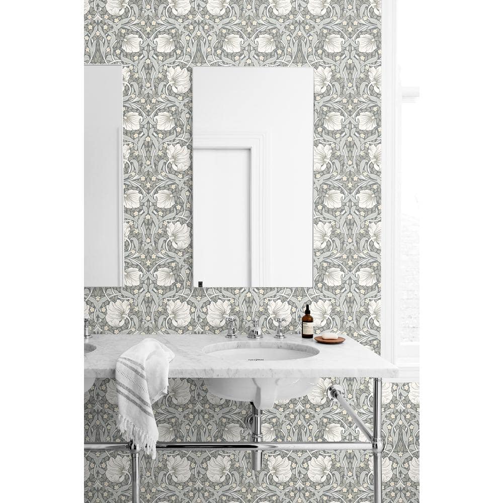 Alloy Grey and Alabaster Floral Vinyl Peel and Stick Wallpaper
